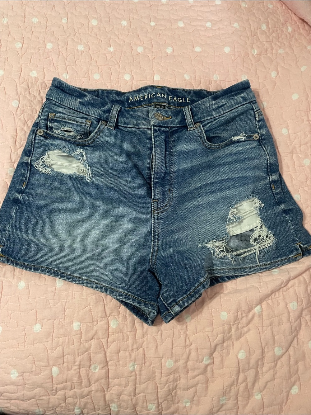 American Eagle Outfitters Distressed Denim Shorts - Dark Blue Wash